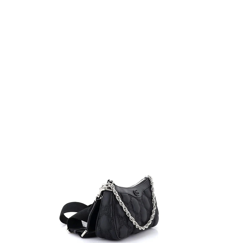 Pre-Owned Gucci Mini Zip Shoulder Bag Gg Embossed Matelasse Nylon with Leather