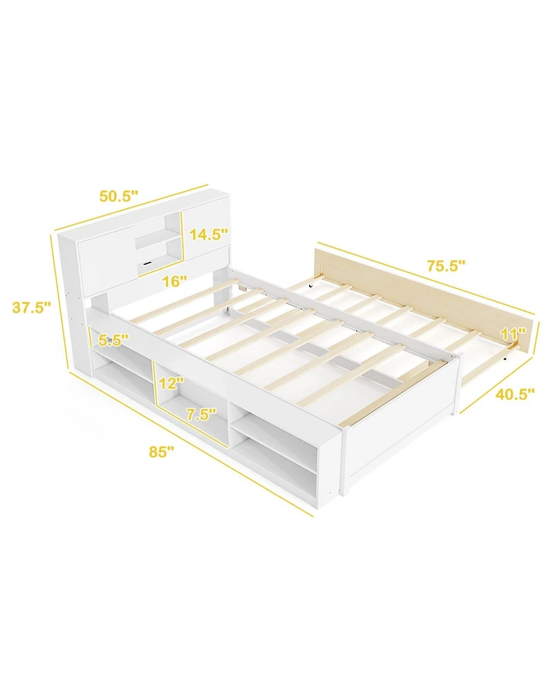 Slickblue Twin Size Platform Bed with Trundle and Charging Ports
