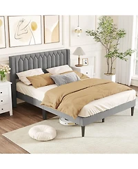 Slickblue Modern Upholstered Bed Frame with Wingback Headboard and Wooden Slats Support System