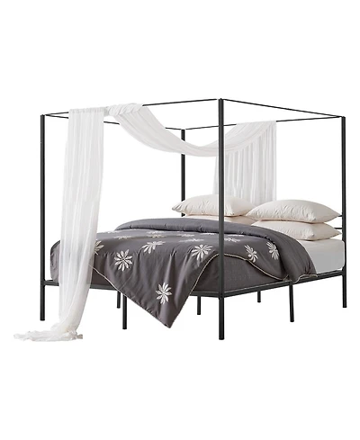 Sugift King Canopy Bed Frame Metal Four Poster Heavy Duty with Steel Slats