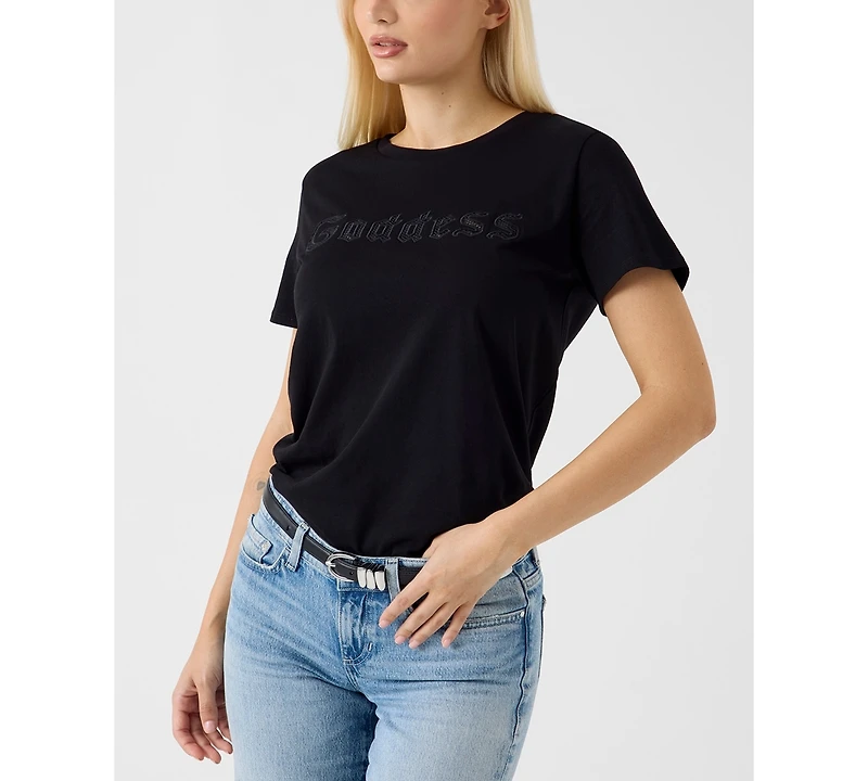 Guess Women's Mesh Phrase Short-Sleeve Cotton T-Shirt