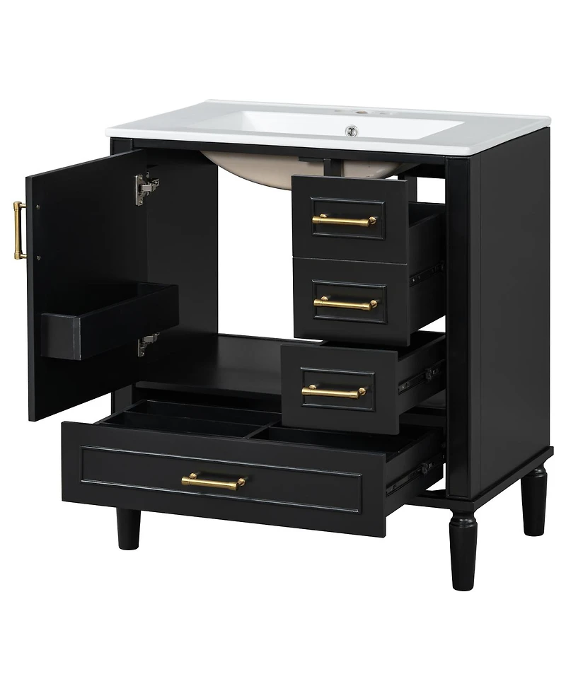 Sillysis Bathroom Vanity with Ceramic Sink, Solid Wood Frame, 3 Drawers and Soft Close Door, Modern Storage Cabinet