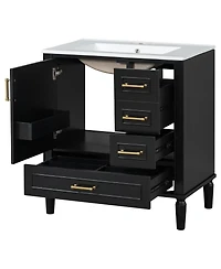Sillysis Bathroom Vanity with Ceramic Sink, Solid Wood Frame, 3 Drawers and Soft Close Door, Modern Storage Cabinet
