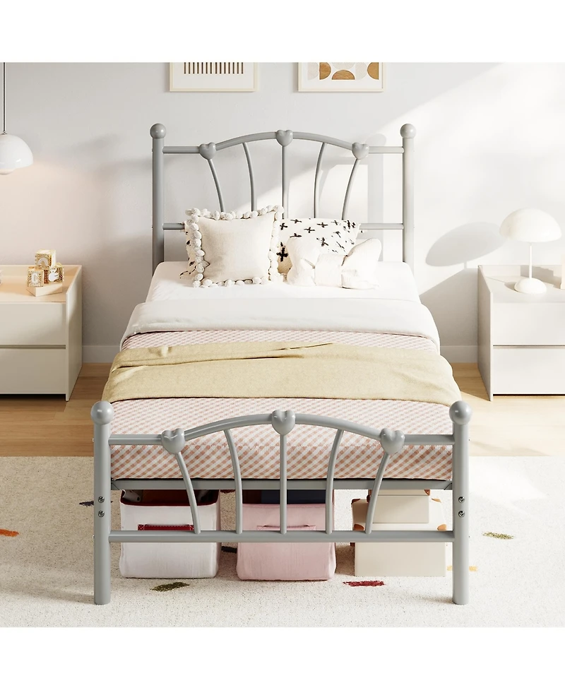 Homfan Heart-Shaped Metal Platform Bed Frame with Headboard and Footboard, Quiet Slat Support