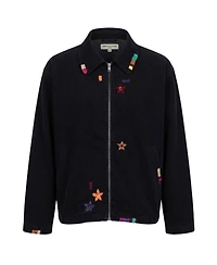 Modenaire Men's Embroidered Contrast-Trim Zip-Front Jacket
