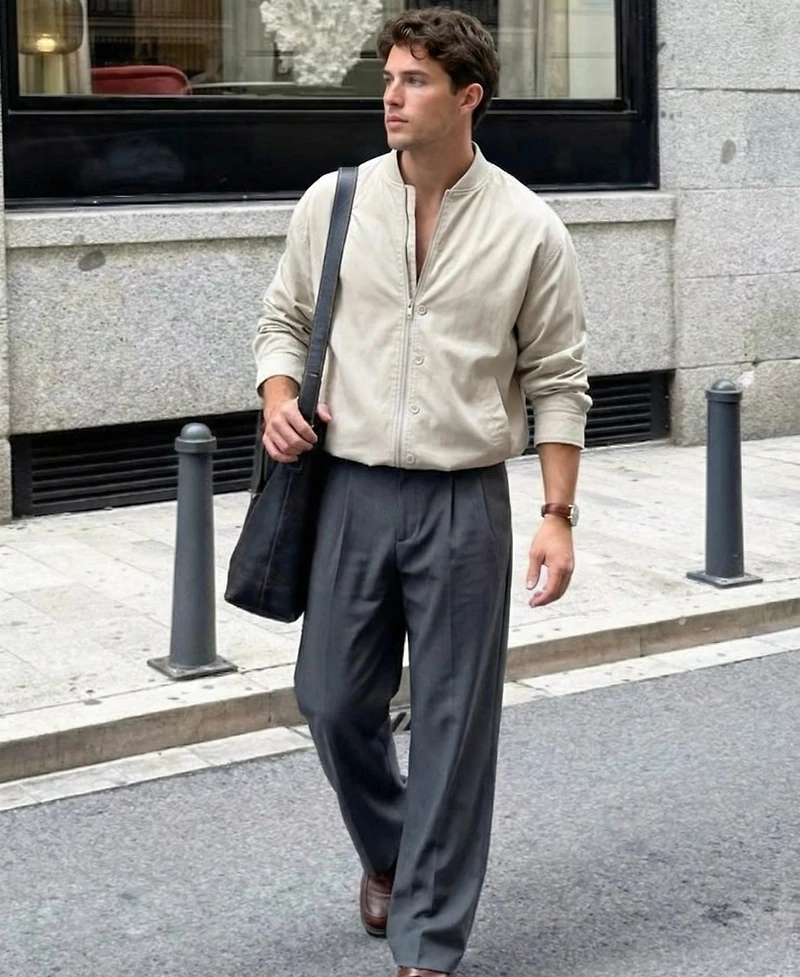 Modenaire Men's Long Sleeve Stand-Collar Zip-Front Jacket