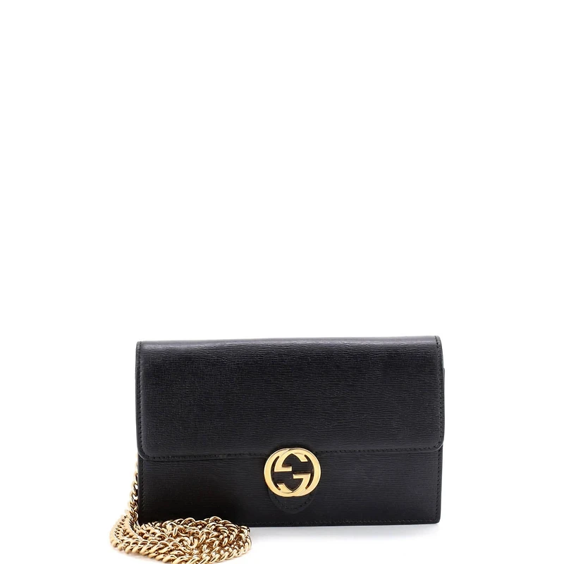 Pre-Owned Gucci Interlocking Wallet on Chain Leather