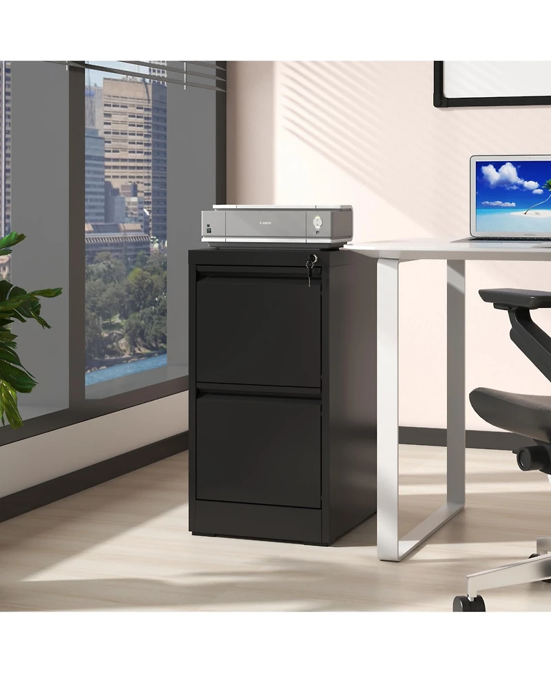 Rainsken Vertical Metal File Cabinet - 2 Drawer Office Storage Filing with Lock for A4 Legal/Letter