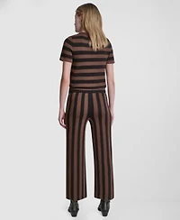 Dkny Jeans Womens Short Sleeve Crewneck Striped Sweater Pull On Striped Ankle Length Pants