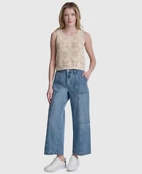 Dkny Jeans Women's Sleeveless Crochet Square Knit Tank Top