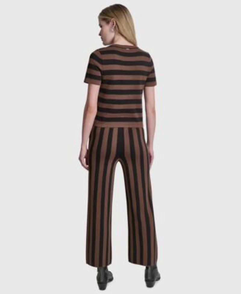 Dkny Jeans Womens Short Sleeve Crewneck Striped Sweater Pull On Striped Ankle Length Pants