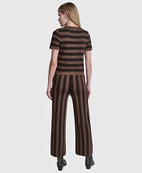 Dkny Jeans Womens Short Sleeve Crewneck Striped Sweater Pull On Striped Ankle Length Pants