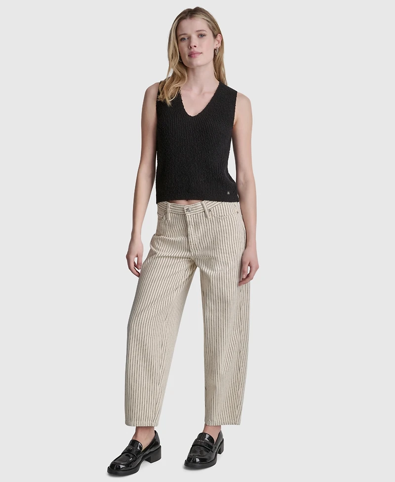 Dkny Jeans Women's Mid-Rise Striped Baby Barrel-Leg