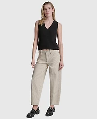 Dkny Jeans Women's Mid-Rise Striped Baby Barrel-Leg