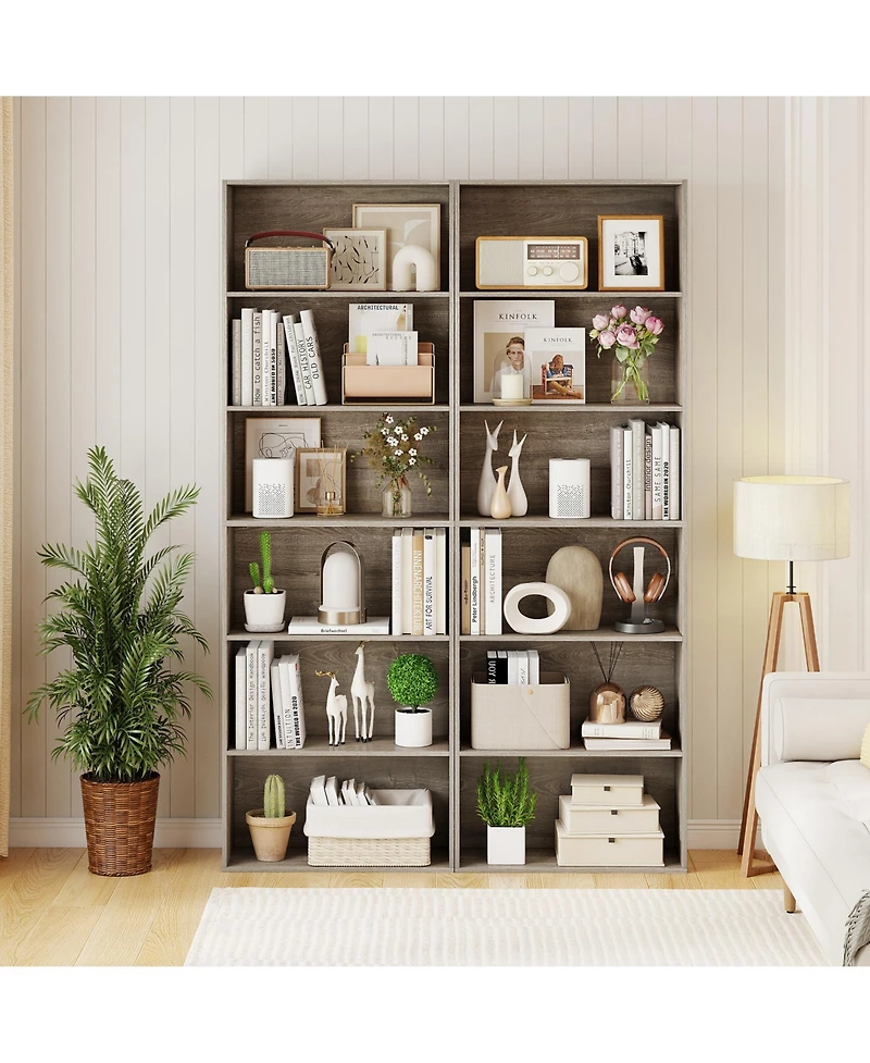 Gymax 2PCS 6-Tier Bookshelf w/Open Shelves Anti-Tipping Kits for Living Room Bedroom