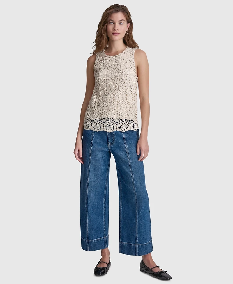 Dkny Jeans Women's Sleeveless Crochet Knit Tank Top