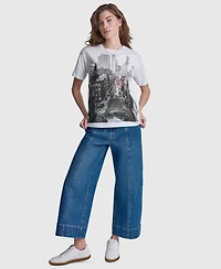 Dkny Jeans Women's New York Stacked Two-Tone Sequin Logo Crewneck T-Shirt
