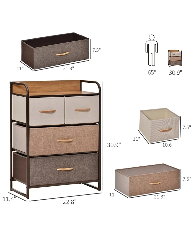 Freestanding Storage Vanity with 4 Drawers Maple Wood Storage Tower for Entryway, Living Room