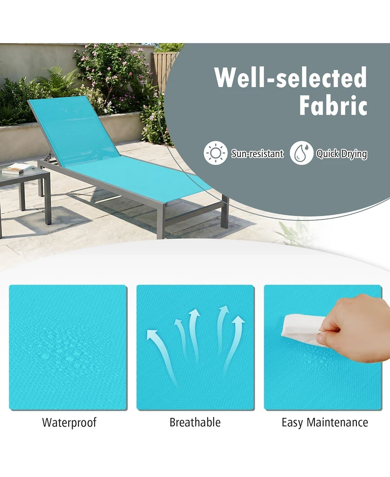 Gymax Outdoor 6-Position Lounge Chair Chaise Aluminium Adjust Recliner Patio