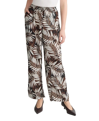 Jones New York Petite Palm Printed Wide-Leg Pull-On Pants