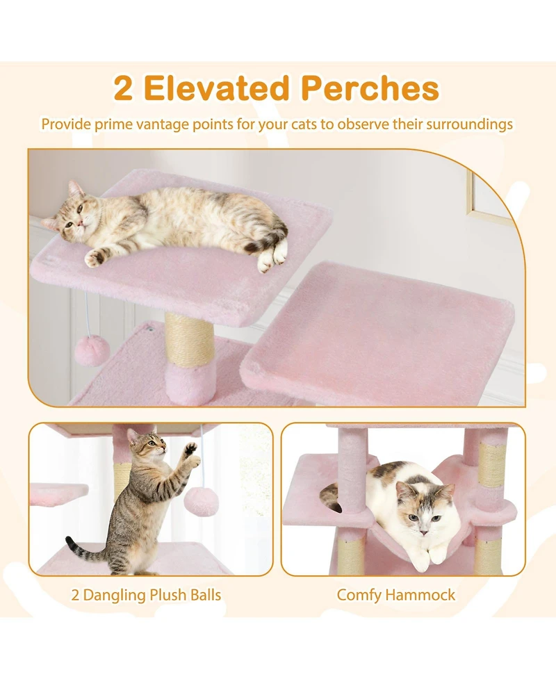 Cozito Cat Tree 57 inch with Dual Condos and Hammock Hanging Balls