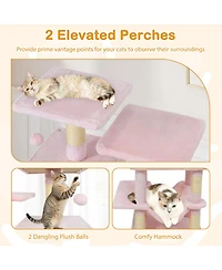 Cozito Cat Tree 57 inch with Dual Condos and Hammock Hanging Balls