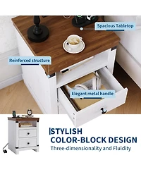 homfan Farmhouse Nightstand with Charging Station, Rustic Bedside Table 2 Drawers and Open Shelf, Usb Ports Ac Outlets for Bedroom