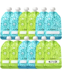 KeaBabies 12-Pack Prep Baby Food Pouch Reusable for Apple Sauce, Breastmilk, 5oz Puree Pouches Toddlers, Kids, First