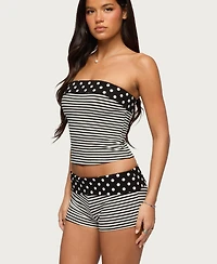 Edikted Women's Presley Stripe and Polka Dot Foldover Tube Top