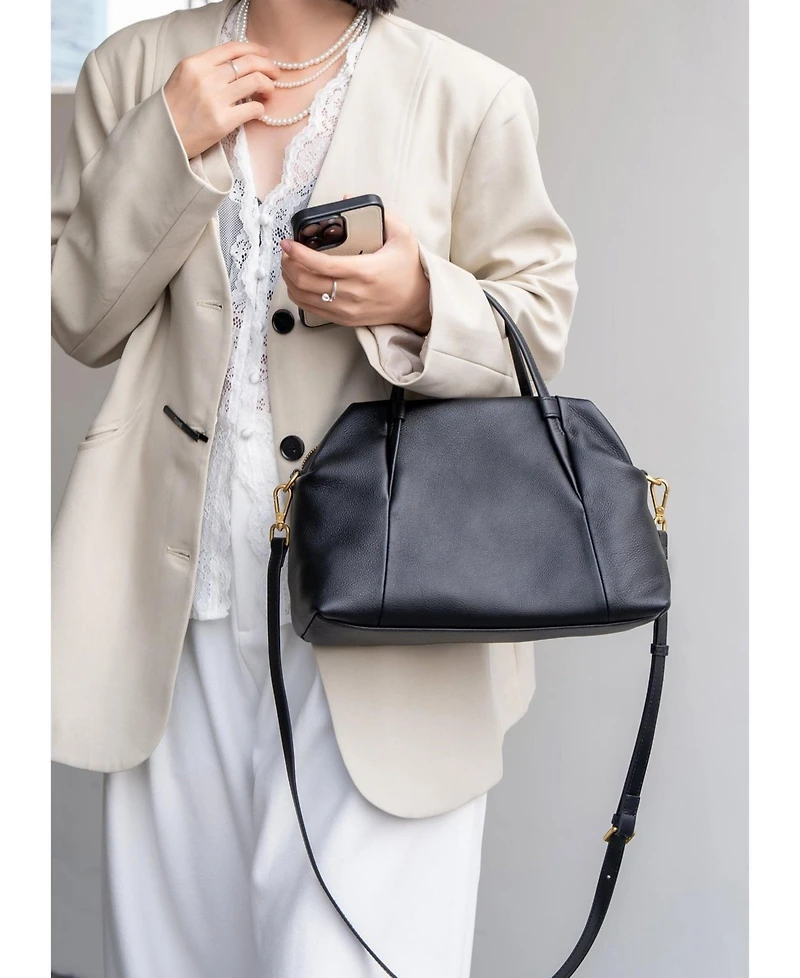 Susu Ava Pebbled Leather Satchel Bag for Women Top Handle Crossbody Purse Structured Medium Everyday Tote with Shoulder Strap