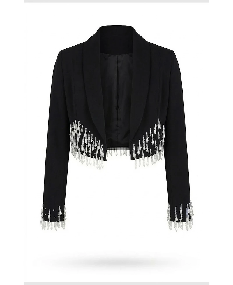 Modenaire Women's Beaded Cropped Shawl-Collar Blazer