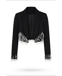 Modenaire Women's Beaded Cropped Shawl-Collar Blazer