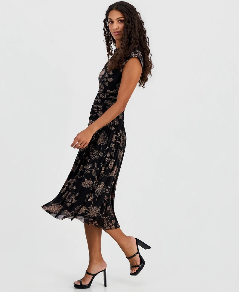 Robbie Bee Petite Printed Side-Ruched Midi Dress