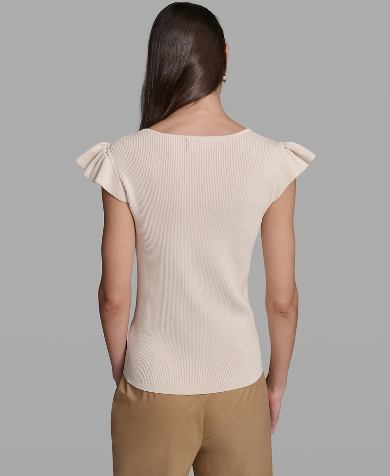 Karl Lagerfeld Paris Women's V-Neck Flutter Cap-Sleeve Sweater