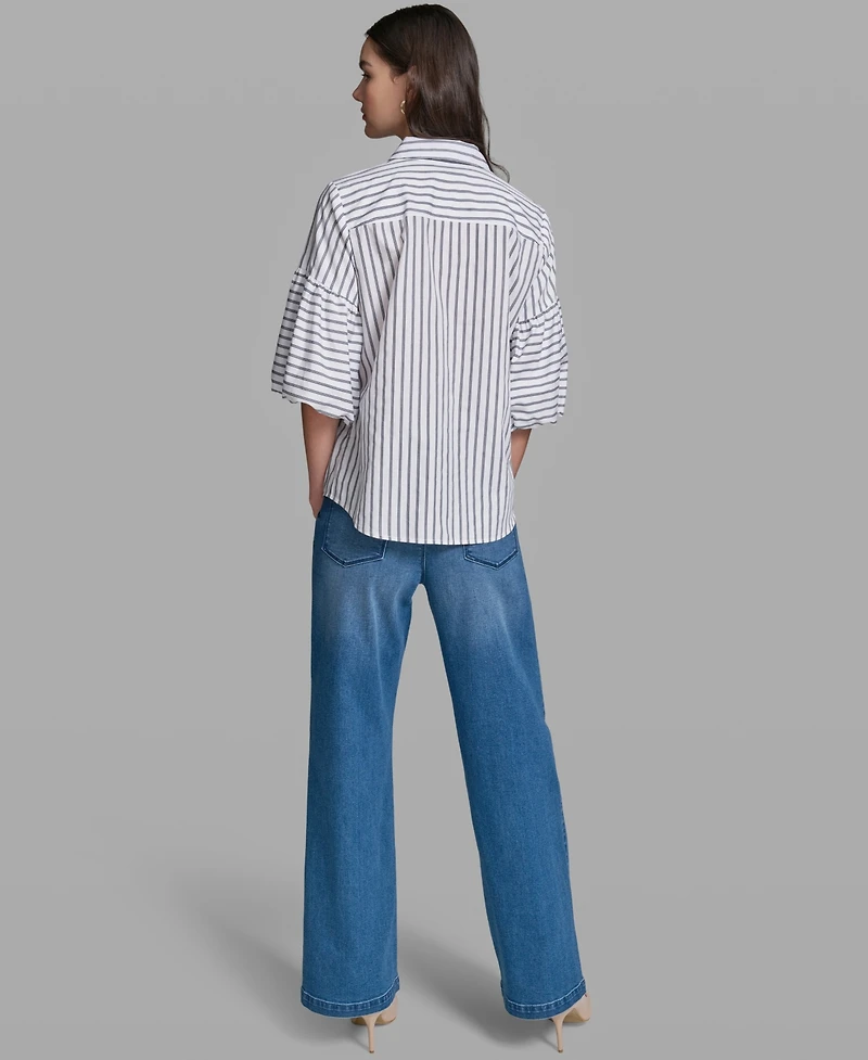 Karl Lagerfeld Paris Women's Short-Sleeve Striped Shirt