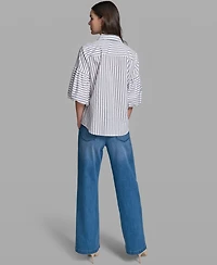 Karl Lagerfeld Paris Women's Short-Sleeve Striped Shirt