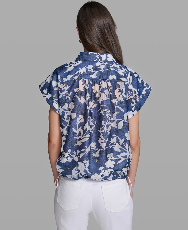 Karl Lagerfeld Paris Women's Bungee Burnout Short-Sleeve Woven Shirt