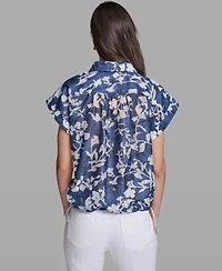 Karl Lagerfeld Paris Women's Bungee Burnout Short-Sleeve Woven Shirt