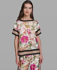 Karl Lagerfeld Paris Womens Short Sleeve Floral Printed Top