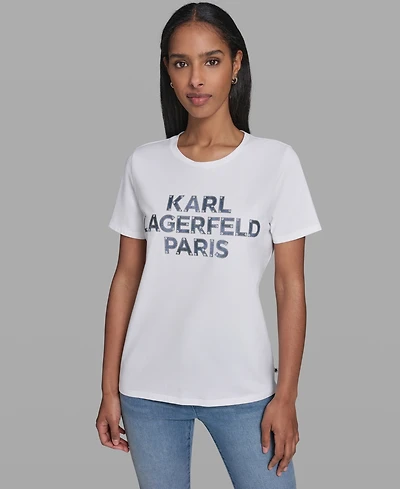 Karl Lagerfeld Paris Women's Crewneck Denim Logo T-Shirt