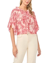 Vince Camuto Women's Printed Crewneck Ruffle Front Top