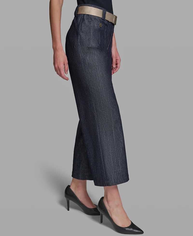 Karl Lagerfeld Paris Petite Striped Cropped Denim Pants