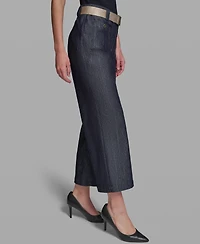 Karl Lagerfeld Paris Petite Striped Cropped Denim Pants