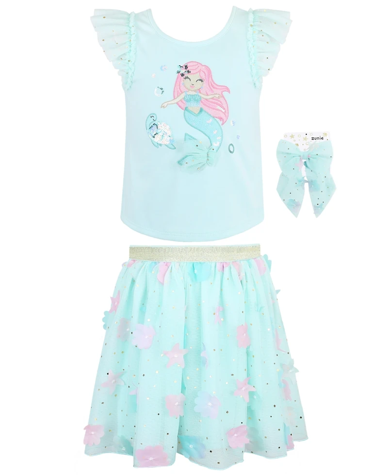 Pink & Violet Girls' 2T-6X Short-Sleeve Top and Skirt with Headband, 3-Piece Set