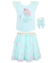 Pink & Violet Girls' 2T-6X Short-Sleeve Top and Skirt with Headband, 3-Piece Set