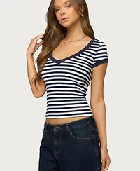 Edikted Women's Antonela Striped V Neck T Shirt