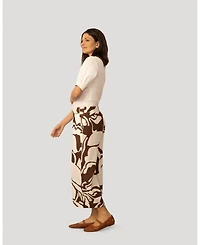 Cable & Gauge Women's Printed Linen Blend Pull On Crop Pant