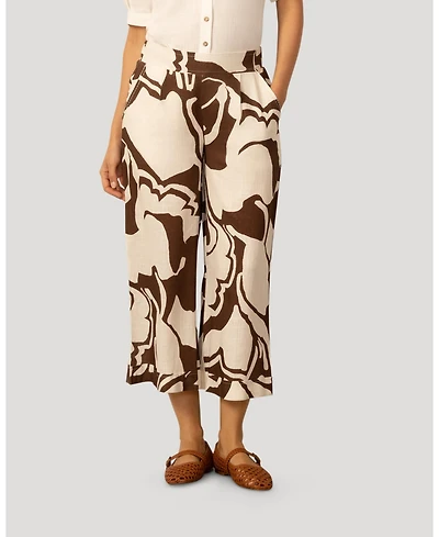 Cable & Gauge Women's Printed Linen Blend Pull On Crop Pant