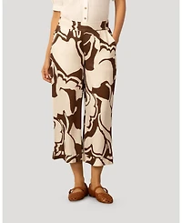 Cable & Gauge Women's Printed Linen Blend Pull On Crop Pant