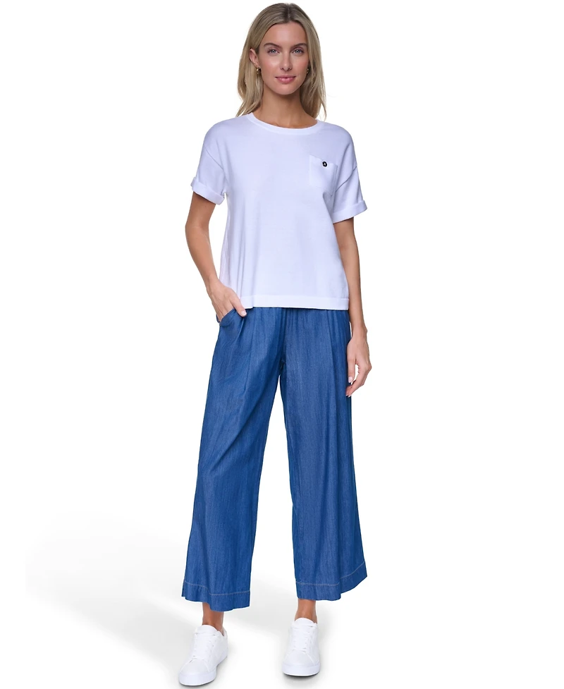 Nautica Women's Cotton Crewneck Short-Sleeve Sweater